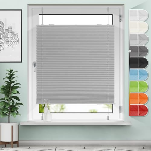 Plissee ohne Bohren KlemmfixHellgrau B90 x H130 cm Jalousie Sonnenschutz Easyfix Faltrollo Lichtdurchlässig Rollo für Fenster & Tür