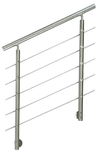 FINEUNAN V2A Edelstahl Geländer für Seitliche Montage - Treppengeländer mit 5 Querstreben für Treppen Brüstung Balkon - Innen und Außen Handlauf Geländer Treppengeländer (180CM, 5 Querstreben)