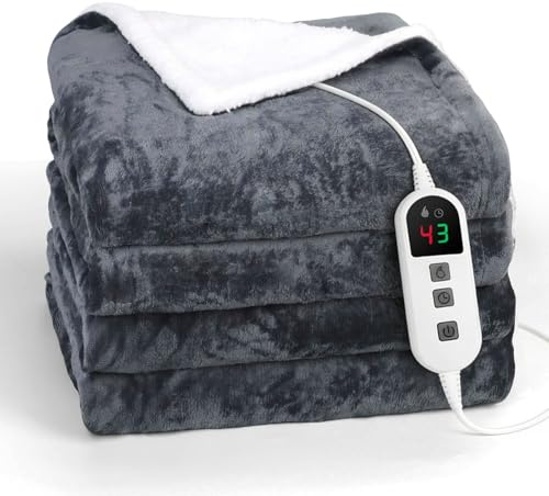 Elytsemoh Heizdecke mit Abschaltautomatik mit 10 Heizstufen, bis zu 9 Stunden Auto-Off-Timer, Flanell & Sherpa 200 x 150 cm, Maschinenwaschbar, Überhitzungsschutz, Wärmedecke für Schlafsofa, Büro