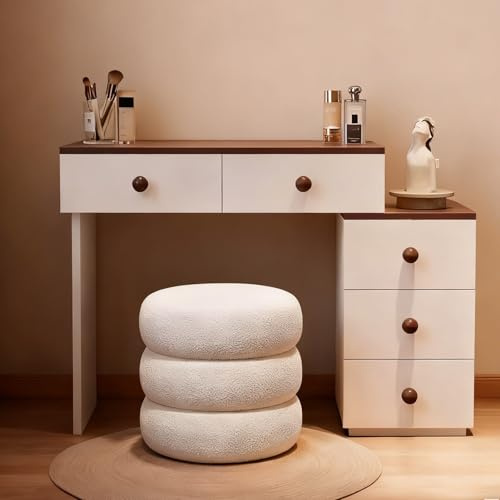 Zynqra Schminktisch, Nachttisch mit Schubladen, Hocker, breite Tischplatte, Holzkonstruktion, moderner Stil, geeignet for Schlafzimmer und begehbare Kleiderschränke, weiß.(80)