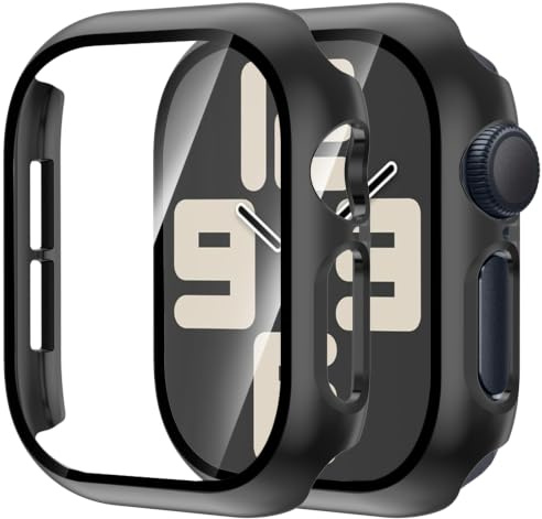 HAANILKYI 2-Stück Hülle für Apple Watch SE 3/SE 2/SE/Series 6/5/4 44mm | Harte PC-Schutzhülle mit Displayschutz, Gehärtet Displayschutzfolie, Kratzfest & Stoßfest, Ultradünn