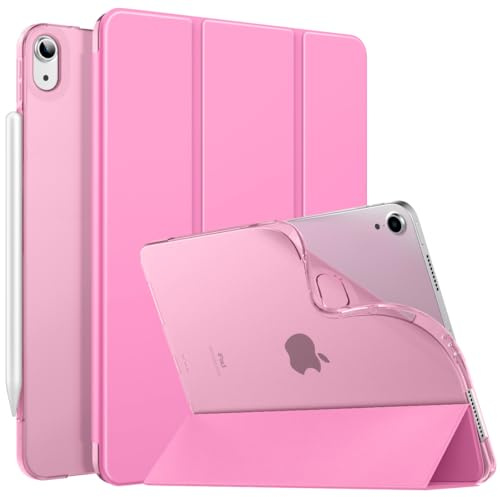 MoKo Funda para iPad Air 11 Pulgadas (M4 2026/M3 2025/M2 2024), Rosa peonia | Trasera Capa Trifold Delgada TPU Suave Activación/Suspensión Automática Translúcida con Soporte Trifold Soporte Touch ID