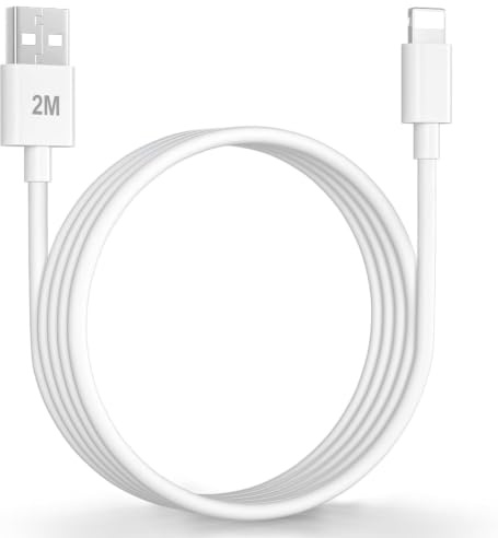 For iPhone Charger Cable 2m, White USB A to compatible Lightening Charging Lead, Fast Charge Sync Data Cord for iPhone 14 13 12 11 Pro Max XR XS X 8 7 6 Plus, iPad (2M Cable)