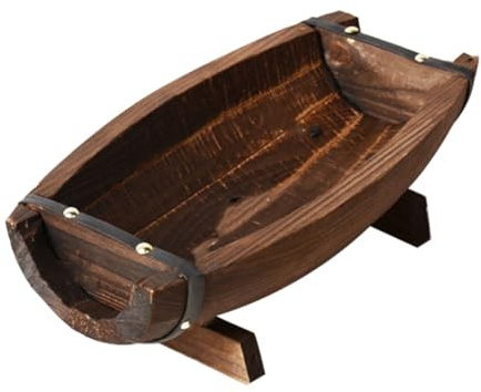 IMIKEYA Wooden Rustic Planter Boat Design Weather Resistant Half Barrel Pot for Succulents Indoor and Outdoor Garden Use 11.7X6.2 Inch Size