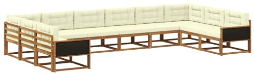 vidaXL Outdoor-Sofagarnitur mit Kissen 10 pcs Natur und Creme, Moderner Garten-Sofa, strapazierfähige Lounge, Elegantes Patio-Sofa, Sitzplatz im Garten, Möbel für Poolbereich