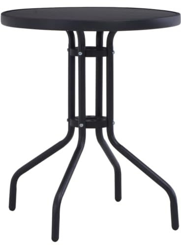 Fisinber Table de jardin ronde 80 cm - Table de balcon en verre et acier - Noir