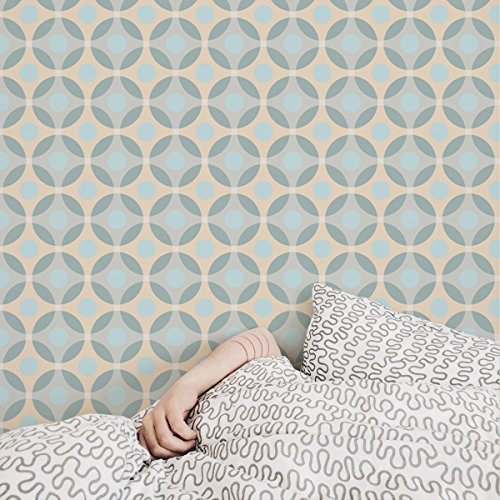 Moderne Retro Tapete Flower Dots mit großen Punkten in beige (passt zu Little Greene) Vliestapete Grafik - Wanddeko GMM Design Wand Dekoration als Wohnakzent (Muster 20 x 46,5cm)