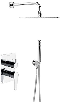 Ramón Soler K6415021 Conjunto Monomando Empotrado 2 vías con Soporte más Toma de Agua, teleducha y rociador Mural ABS Ø 240mm, Modelo Ypsilon Plus, Cromo