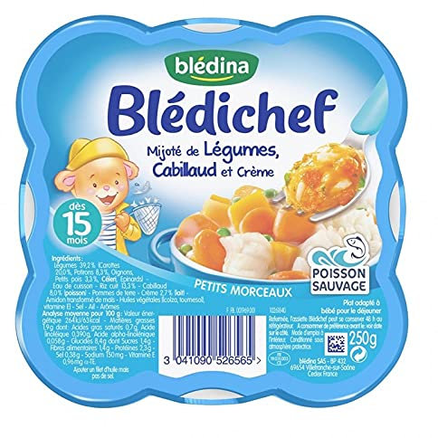 Blédina Blédichef Mijoté de Légumes Cabillaud et Crème (dès 15 mois) l’assiette de 250g (lot de 8)