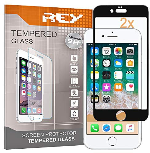 REY 2X Protector de Pantalla 3D para iPhone 7 Plus - iPhone 8 Plus, Negro, Protección Completa, 3D / 4D / 5D