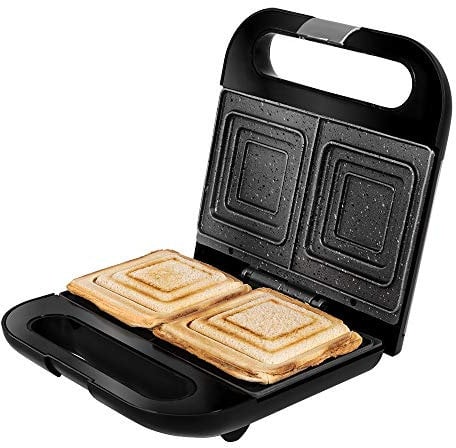 Cecotec Sandwichera Rock'nToast Sandwich Squared. 750 W, Capacidad 2 Sándwiches, Acabado en Acero Inoxidable, Placas Cuadradas con Revestimiento RockStone, Indicador Luminoso