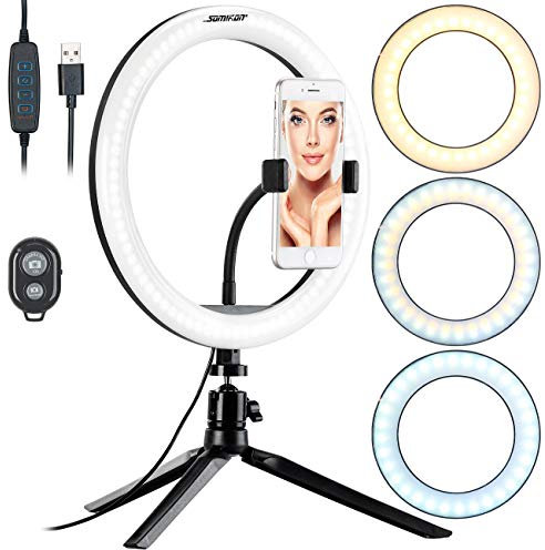 Somikon Ringleuchte: Profi LED-Ringlicht, Ø 10 / 26 cm, Fernauslöser & Smartphone-Halter (LED Ringleuchte, Ringlampe, Fernbedienung)