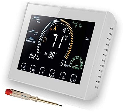 Nassboards 3Amp Smart BECA WiFi Thermostat for Gas/Water Boiler Heating - Simple Installation WiFi Temperature Controller Compatible with Alexa, Google Home, Touch Screen, Install Kit Included - White