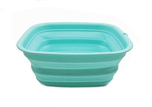 SAMMART 7.7L Collapsible Tub - Foldable Dish Tub - Portable Washing Basin - Space Saving Plastic Washtub (Seegrün, Klein)