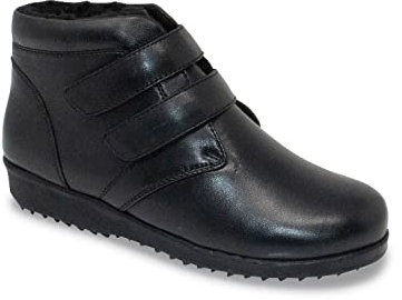 Chums Ladies Leather Thermal Lined Touch Fasten Boot Wide Fit Fleece Lined Easy Touch Fastening Durable Outsole Black 5 UK