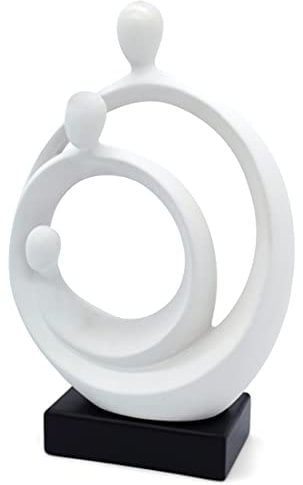 FeinKnick Stilvolle Skulptur “Familienglück” - Moderne Keramik Figur 34 cm groß auf Sockel - Zeitlose Deko Statue als Symbol für Glück & Familie - Keramikfigur für Wohnzimmer & als Geschenk zur Geburt