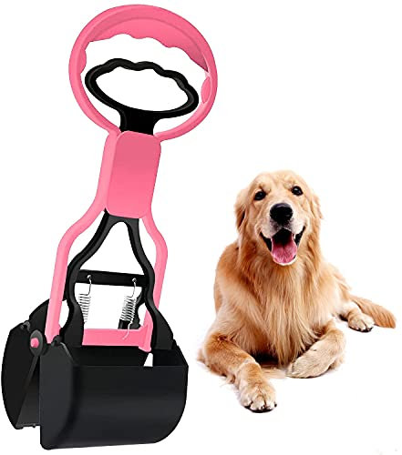 Pet Dog Pooper Scooper,1PC Non-Breakable Pooper Scooper, Large Pooper Scooper,22cm Handle Heavy Duty Dog Poop Scooper,Durable Dog Poop Pick Up Tool with Jaw Claw Bin for Easy Grass and Gravel (Pink)