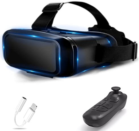 JYMYGS Lunette 3D VR, Casque de Réalité Virtuelle, Casque VR, Contrôleur Bluetooth Smartphone pour iPhone 13 Pro Max/13 Pro/13/12/11, pour Samsung Galaxy S21, Huawei, Xiaomi séries