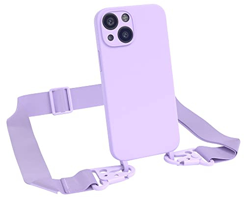 EAZY CASE Premium Silikon 2 in 1 Handykette kompatibel mit iPhone 13 Mini Handyhülle mit Umhängeband, Handykordel mit Silikonhülle, Hülle mit Band, Kette für Smartphone, Lavendel Lila
