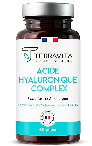 Collagène Marin + Acide Hyaluronique + Resvératrol + Céramosides + CoQ10 + Zinc | Nouvelle Formule Anti-Rides & Anti-Age Exclusive | Peau Réhydratée | 60 Gélules Made in France | Terravita