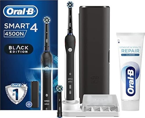 Oral-B Spazzolino Elettrico Ricaricabile Smart 4 4500 Nero + Dentifricio Oral-B Gengive & Smalto Repair Classico. 1 Spazzolino, 1 Dentifricio
