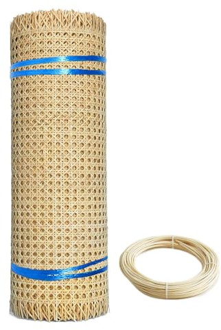 RIBLOR Natürliches Wiener Geflecht Meterware, 60cm Breites, Rattan Geflecht Gurtband Rolle, Rattan Vorgewebtes Offenes Netz Gewebe für DIY Stuhl Möbel Schranktür(30x200cm)