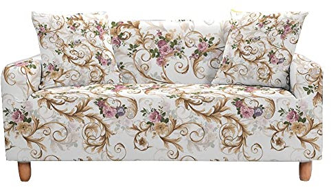 Highdi Klassisch Vintage Sofabezug Sofaüberwürfe für 1/2/3/4 Sitzer, Armlehnen Sofa Cover Elastisch Stretch Antirutsch Sofa Cover Sofahusse Couchbezug Möbelschutz (1 Sitzer,Barock)