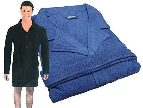 Corredocasa Giacca da Camera/Vestaglia Uomo in Pile Sciallata Manica Lunga Classica ed Elegante Con Cintura Ottima Qualità (Blu, XXL)