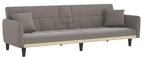 vidaXL Schlafsofa mit Getränkehaltern, Sofa mit verstellbaren Rückenlehnen, Couch für Wohnzimmer, Schlafcouch Bettsofa Sofabett Metallfüße, Taupe Stoff