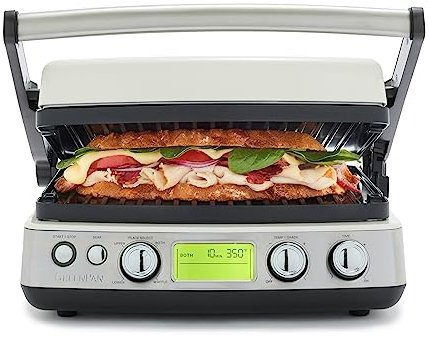 GreenPan Elite 6 en 1 Multifunción Grill de Contacto y Asador, Material Cerámico Antiadherente Saludable Sin PFAS, Placas de Plancha, Nivel de Dorado Ajustable, Prensa Cerrada/Abierta, Crema Nube