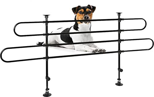 BAKAJI Griglia Divisoria Auto per Cani Universale con Asta Telescopica, Rete di Protezione Bagagliaio per Trasporto Animali, Ferro Regolabile, Barriera Separatore con Montaggio a Ventosa (2 Elementi)