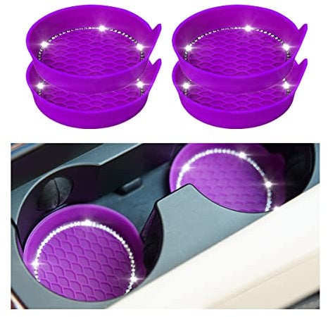 CGEAMDY Car Cup Holder Coaster, Universal Auto Cup Holder Insert, Anti-Slip Cat Coaster, Rhinestone automotive Accessories, Glitter Car Coasters Bling Car Cup Mats for Cars, Trucks(Dark Violet)