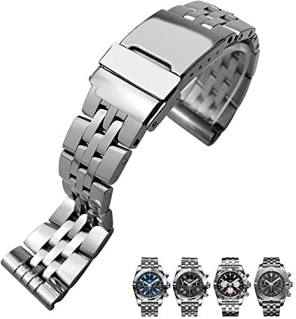 BONOOL 20mm 22mm 24mm Silber 316L Edelstahl Uhrenarmband für Breitling Premier Avenger Super Ocean Handgelenk Armbänder Metall Uhrenarmbänder