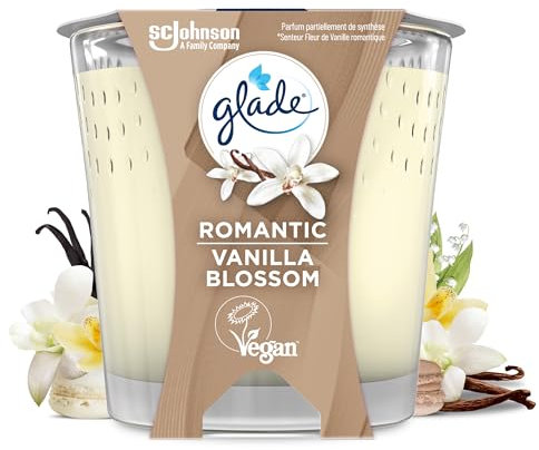 Glade Bougie Vegan Parfum Infusé Huiles Essentielles Romantic Vanilla Blossom - 30 Heures de Parfum - 1 Bougie