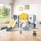 6 In 1 Kinder Rutsche ab 3-6 Jahre für Indoor und Outdoor, Kinder Spielplatz mit Basketballkorb, Klettern, Spielgang, Bohrspiel und Stauraum, Gartenrutsche, Schaukelgerüst, Kinderschaukel (Blau)