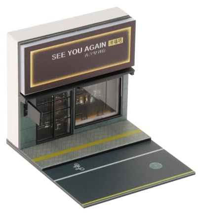 Perfeclan Diorama-Landschaftsdisplay für 1/64-Modellauto-Hintergrund, Foto-Requisiten mit Licht, Mini-Gebäudemodell für Geschenke, Singbar
