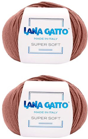 Gomitoli per maglia e uncinetto 100% Pura Lana Vergine Merino Extrafine by Lana Gatto, Made in Italy. Linea Super Soft, lana di qualità superiore, 100 g. 250 mt, (Mattone - 14574, 2)