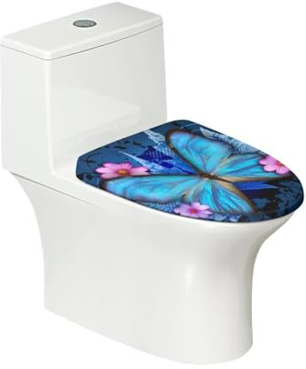 COEQINE Copriwater con stampa di farfalle Bule, ovale, rosa, motivo floreale, con bordo elastico, accessori per il bagno, decorazione per la casa