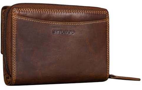 STILORD Jade Damen Geldbörse Leder Groß RFID Blocker Portemonnaie Damen Echtleder Vintage Geldbeutel Frauen Ledergeldbörse mit Reißverschluss Münzfach Farbe:Salerno - braun