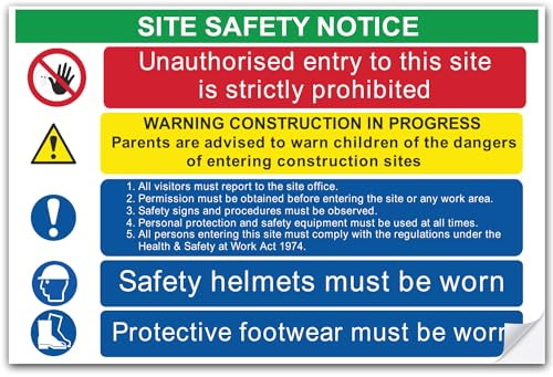 Reactive Brands SAFESIGN Large - Avviso di sicurezza sul cantiere 600 x 400 mm Adesivo in vinile - per edifici, case, attività commerciali - Pannello di salute e sicurezza, avviso di attenzione confor