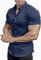 EOUOSS Mens Muscle Fit Athletic Slim Fit Short Sleeve Stretch Casual Button Down Shirt, Navy, L