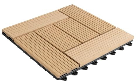 Floordirekt Piastrelle per terrazze con sistema a scatto, per esterni, balcone e terrazze, resistenti alle intemperie, con funzione di drenaggio, piastrelle a clic, in WPC, 30 x 30 cm, 1 pezzo = 0,09