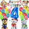 YISKY Paw Luftballon Geburtstag Deko 4 Jahre, Dog Cartoon Luftballons, Hund Blau Luftballon, Happy Birthday Banner für Kindergeburtstag