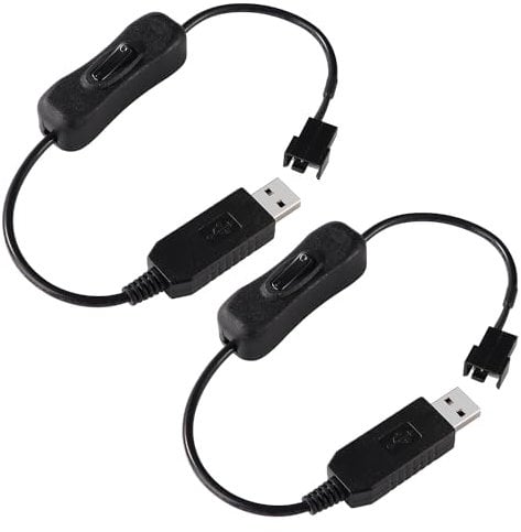 KUOQIY 2 PCS 34cm Full Speed 12V Voltage Step-Up USB to 3 Pin and 4 Pin PC Fan Sleeved Power Adapter Cable with ON/OFF Switch, USB to 3Pin / 4Pin PC Fan Cable with Switch