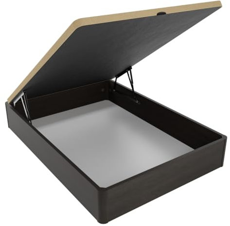 Somnia Descanso - Canapé Abatible Madera Gran Capacidad, Cajón Grosor 30mm,Tapa Reforzada y Transpirable, Wengue, 135 x 180