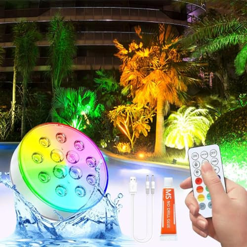 Luci per piscina ricaricabili subacquee sopra terra, luci magnetiche subacquee per piscina, con telecomando/timer, luci LED RGB sommergibili a LED per piscina, stagno, vasca idromassaggio