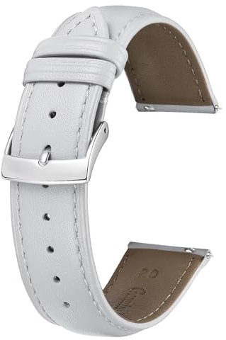 BINLUN Leder Uhrenarmband 22mm 21mm 20mm 19mm 18mm 16mm 14mm 12mm Mehrfarbige Uhrenarmbänder für Damen Herren Ersatz Schnellverschluss Lederarmband Uhren Armband(20mm,Weiß)
