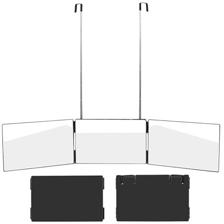 Warmiehomy Miroir 3 voies pour coupe de cheveux, miroir de voyage portable à 360° avec crochets télescopiques réglables en hauteur pour barbier, maquillage, coiffure, noir