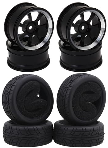 BQLZR RC On Road Wheels Felgen Weiß 7-Speichen mit 65mm Gummireifen für 1:10 4 Stück