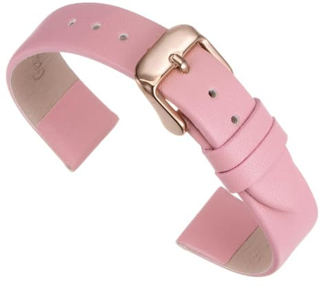 QUARKZMAN Bracelet de Montre en Cuir Véritable à Dégagement Rapide Rose de 18 mm de Largeur Plat et Fin Bracelet Montre Connectée en Cuir avec Boucle en Or Rose pour Hommes et Femmes